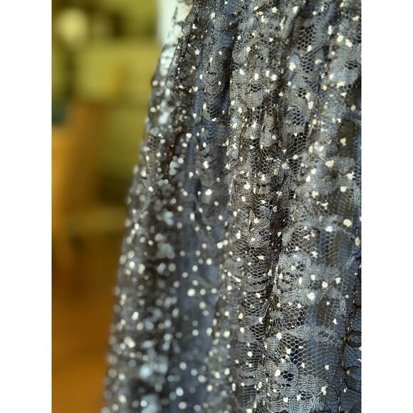 Vintage 80s Glitter Lace Prom Black Dress Velvet WhimsyGoth Celestial Punk Alt - Picture 10 of 13